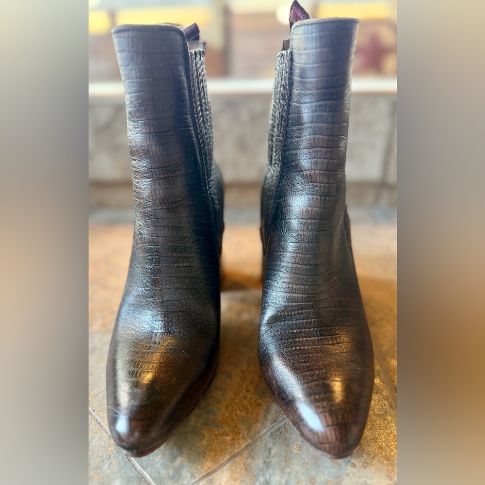 Freebird Janelle Boots 7 Leather Ankle Western Stacked Heel Made Mexico Distress - Picture 3 of 12